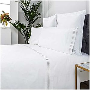 COTTON ARTean Juego de sabanas Bordadas Algodón 100% para cama de 150 x 190/200 - Percal 200 Hilos, Modelo Oro y Color Blanco.