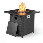 SOINMTY Propane Outdoor Fire Pit Table, 28 Inch Rattan Fire Pit Table, 50,000 BTU Outdoor Gas Fire Pit with Lava Stone for Garden/Patio/Porch/Backyard.