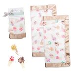 lulujo Baby Security Lovey Blankets| Unisex Softest Breathable Cotton Muslin Security Blanket with Silky Satin Trim| Neutral Comforting Blanket for Girls & Boys | 16in by 16 in| Ice Cream