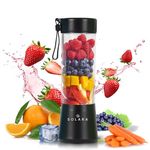 SOLARA Blendkwik Portable Blender for Juices, Shakes, Smoothies, Crushing Ice, USB Rechargeable Battery with 4000 mAh 180Watts Motor,450ml, Black Knight