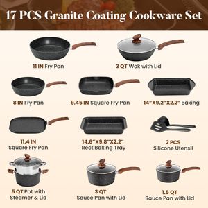 Kitchen Academy 17-Piece Cookware Set – Non-Stick Pots and Pans