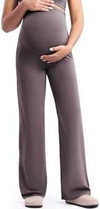 POSHDIVAH Women's Creamluxe Maternity Yoga Wide Leg Pants Petite Pregnancy Work Dress Office Casual Loose Sweatpants Slack with Pockets Taupe X-Large
