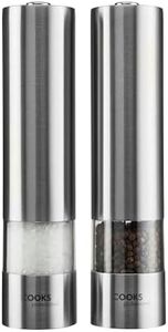 Cooks Professional Electric Automatic Salt & Pepper Mill Set with Adjustable Grinding, Easy to Refill, One Touch Button Condiment Grinder (Stainless Steel)
