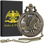 Keller & Weber Vintage Eagle Pocket Watches for Men, FOB Pocket Watch with Chain, Eagle Gifts for Men, Valentines Gifts, Birthday Gifts, Gift Box and Card