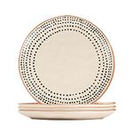 Nicola Spring 4x Monochrome 20.5cm Spotted Rim Stoneware Side Plates - Microwave Safe Rustic Ceramic Porcelain Kitchen Serving Tableware Dish Set