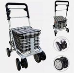 6 Wheeled Sit & Go Shopping Trolley With Adjustable Handle Height & Hand Break - Shopping Trolley with Seat - Mobility Walker - Foldable and Easy to Carry - Rollator