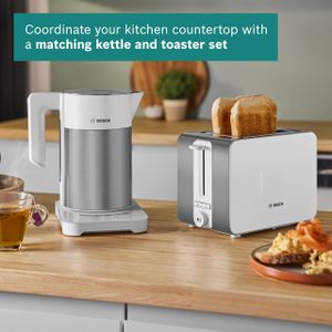 Bosch Cordless Kettle 1.7L – 7 Temperature Settings, KeepWarm, White/Silver
