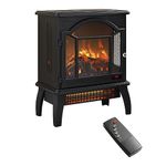 Freestanding Electric Fireplace Heater,Portable Infrared Fireplace Stove with 4 Types of 3D Realistic Flame Effects,Adjustable Temperature Compact Indoor Space Heater,Timer&Remote Control,18"-1500W.