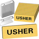 10 Pcs Magnetic Usher Name Tag for Church Acrylic Usher Badge Name Tag with Magnet Reusable Usher Name Badge Bulk for Uniform Clothes Church Gatherings, 1 x 3 Inch, Round Corners (Gold Black)