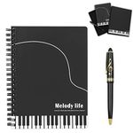 Music Piano Melody Theme Stationery Gift Box Set,Piano Musical Wirebound Journal Writing Notebook with Treble Clef Design Roller Ball Pen for Office School Student Teacher Gift (Black Piano Style)