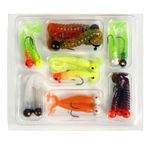 FOLANDO 34pcs Fishing Soft Lures kit, Soft Plastic Lures Sea Fishing Jig Heads Hook Artificial Fishing Baits for Sea Bass, Perch, Pike