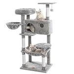 Karolpar Cat Tree for Indoor Cats, Large Cat Tower with Multiple Perches, Large Hammock and Sisal Scratching Post, Cozy Condo for Large Cats Light Grey