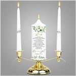 3 Unity Floral Candles for Wedding Ceremony Set with Golden Holder, Wedding Accessories for Reception