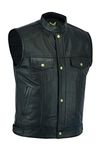 Leatherick Motorcycle Mens SOA Genuine Leather Biker Vest with Open Buttons for Riding and Fashion Cut of style Black Waistcoat with Deep Pockets (XL - EUR56) Black