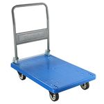 BIGAPPLE 300kg Capacity Plastic Foldable Platform Trolley for Heavy Weight/Material Handling Goods Trolley for Home, Office, Warehouse & Industries - 60cm x 90cm (5" Wheel/Blue) - PACK of 1