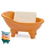 1 Piece 5.6" Colorful Ceramic Mini Clawfoot Bathtub Soap Dish Decortative Soap Dish Small Planter Makeup Organizer Container Hamster Bathtub(Orange)