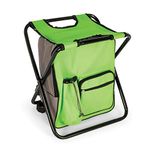 Camco Folding Camping Stool Backpack Cooler Trio- Camping /Hiking Bag with Waterproof Insulated Cooler Pockets and Sturdy Legs for Seating, Great For Travel- Green (51909)