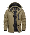 EKLENTSON Mens Jacket Waterproof Warm Winter Fleece Mountain Hiking Walking Camping Windproof Thermal Hooded Coat Khaki,M