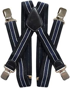 Men's 40mm Wide High Elastic Suspenders Leather Braces Trousers Solid Color Strip (Black/White/Navy)