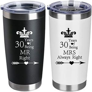Set of 2 Wedding 30th Engagement Anniversary Tumblers for Couples Parents Stainless Steel Double Wall Insulated Car Tumbler Travel Mug Mr Right Mrs Always Right 30 Years Anniversary Funny Present