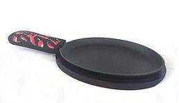 Update International CIZPH-15/SET 15-Inch Cast Iron Fajita Set [includes Wood Underliner], Black