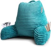 Clara Clark Reading Pillow for Bed Adult – Back Pillow for Sitting in Bed, Standard Plush Bed Pillows for Sitting Up in Bed, Shredded Foam Bed Chair Pillow with Arms and Pockets, Teal Bed Rest Pillow