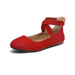 DREAM PAIRS Women's Sole_Stretchy RED Elastic Ankle Straps Ballet Flats Shoes Size 12 US/ 10 UK