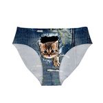 HUGS IDEA 3D Cat Print Sexy Underwear Briefs Hipster Breathable Seamless Panties XL