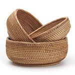 Round Rattan Storage Baskets Woven Fruit Bowls Wicker Key Holder Stackable for Kitchen Tabletop Shelf Natural Set of 3