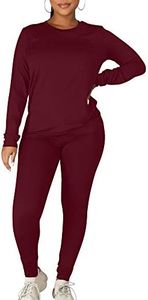 Kaximil Women's Workout Tracksuit 2 Piece Outfits Long Sleeve Top Legging Jogger Pants Set, Small, Wine Red