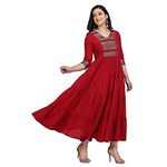 Rangavali Stylish Maroon Festive Tiered Anarkali Dress for Women | Western A-Line Maxi Long Gown for Womens | Mangalgiri Cotton Dresses for Ladies | 1 Pcs Dress| S, 32