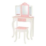 Fantasy Fields Gisele Girls Dressing Table with Mirror and Stool, Kids Vanity Table with Mirror and Stool, Age 3 Years+, Tri-Fold Mirror, Pink