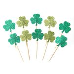 36 PCS Green Glitter Glitter Shamrock Cupcake Toppers Three Leaf Clover Cupcake Toppers for St Patrick's Day Party Birthday Party Baby Shower Wedding Party Decorations (36pcs)