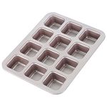 CHEFMADE Brownie Cake Pan, 12-Cavity Non-Stick Square Muffin Pan Blondie Bakeware for Oven Baking (Champagne Gold)