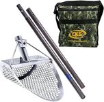 CKG Sand Scoops for Beach Metal Detecting Stainless Steel Beach Metal Detecting Shovel Underwater Treasure Hunting, Metal Detector Accessories(Bag + Scoop + Carbon Fiber Handle), (11x8 + Handle)