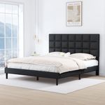 Twolike King Bed Frames with Upholstered Platform and Strong Wooden Slats Bed Frames, Easily Assemble and Not Box Spring Needed, King Blacks