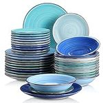 vancasso Bonita Blue Dinner Set- 36 Pieces Stoneware Dinnerware Set for 12, Handpainted Spirals Pattern Ceramic Combination Set with 10.5in Dinner Plate, 7.5in Dessert Plate and 800ml Soup Bowl