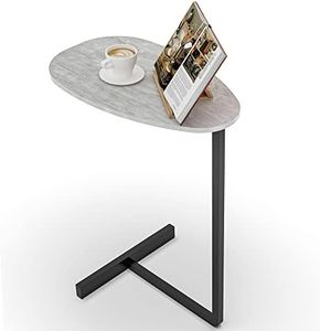 ANYHI Oval End Table, Modern Slim Night Table with Metal Frame, Narrow Side Table for Bed Sofa Beside, Gray