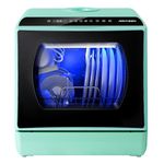 AIRMSEN Mini Table Top Dishwasher, 6 Programs Countertop Dishwasher, 5L Water Tank, 2 Ways Water Supply, Touch Control & LED Display, Ideal for Home Kitchens, Apartments, Dorms, Green