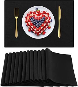 Sieral Cloth Placemats Set of 12 Rectangle Dining Table Placemats Bulk Machine Washable Heat Resistant Cotton Linen Table Mats for Halloween Christmas Party Table Supplies, 13 x 19 Inch(Black)