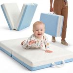 DeerFable Bi-Fold Pack and Play Mattress, 3 Inch Thick Soft & Firm Memory Foam Breathable Portable Pack n Play Mattresses, Baby Playpen Mattresses with Removable Washable Cover 38x26x3 Inch - Blue