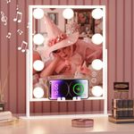 Fenair Lighted Vanity Mirror with Bluetooth and Wireless Charging,Makeup Mirror with Lights and 10X Magnification,Lighted Makeup Mirror with 9 Dimmable LED Bulbs(White)