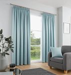 Fusion - Duck Egg Curtains W46 x L72 (117 x 183cm) - 100% Cotton - 2x Panels - Pencil Pleat Curtains in Blue - Soundproof Curtains & Thermal Curtains for Bedroom - Duck Egg Pleated Curtains & Drapes