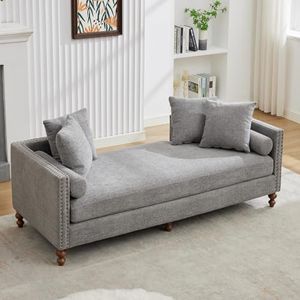 Chifee & Vingol 75.2" W Retro Oversized Chaise Lounge Chair Indoor with Left & Right Armrest,6 Pillows,Solid Wood Legs,Gray
