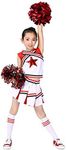 LOLANTA Girls Cheerleader Uniform Outfit Costume Fun Varsity Brand Youth Red White Matching Pom poms (Red, 8-10)