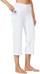 Willit Women's Yoga Capris Pants High Waist Leggings Crop Athletic Exercise Workout Capris Straight Leg 21" White S