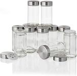 Kamenstein Clear Reusable 3 Oz Jars With Stainless Steel Shaker Lids, And Twist-On Caps For Airtight Seals 12 Pk