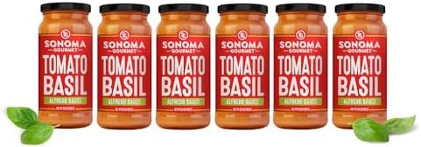 Sonoma Gourmet Tomato Basil Alfredo Pasta Sauce |No Sugar Added |Made With Real Cream | Fresh Ingredients | 15.5 Ounce Jars (Pack of 6)