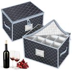 VERONLY Stemware Storage Cases - Holds 24 Wine Glass Storage or Crystal Glassware Containers with Lable Window,Fully-Padded Inside with Hard Sides(15.5" x 12.5"x 9.8")-Set of 2 Grey