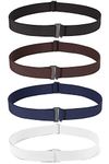 4 Pack Invisible Women Stretch Belt No Show Elastic Web Strap Belt with Flat Buckle for Jeans Pants Dresses,US Size 0-16, A-black+blue+coffee+white